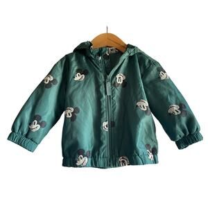 H&M DISNEY Green Mickey Mouse Windbreaker Fleece-Lined Jacket 9 MONTHS